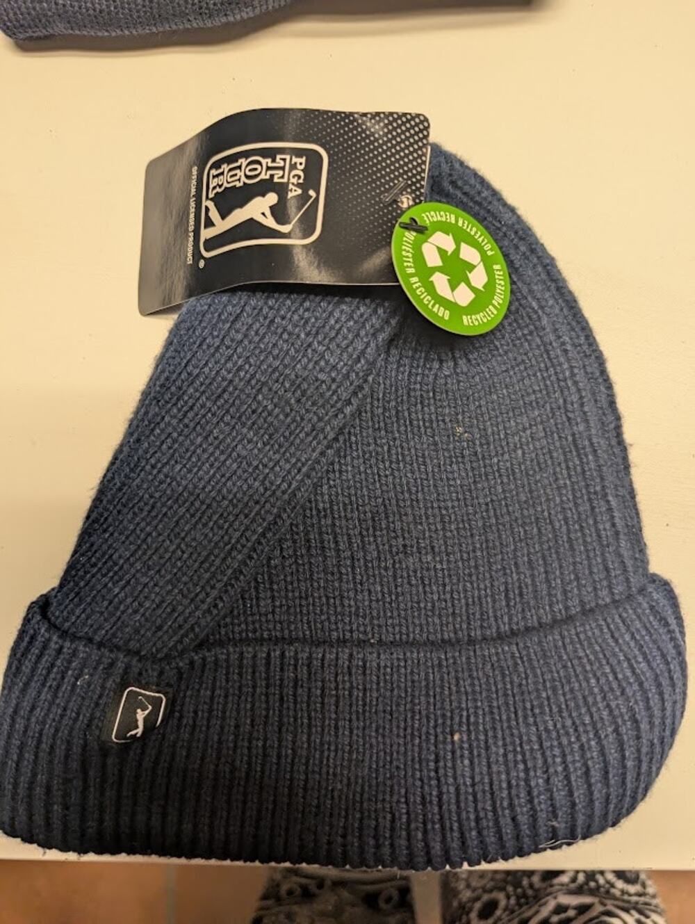 PGA TOUR NEW Beanie Hat Knit Hat Winter BLUE Unisex One Size Fits Ribbed Folding